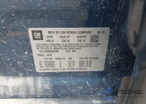 2019 Buick Encore Awd Preferred from USA, damaged, VIN KL4CJESB5KB962866